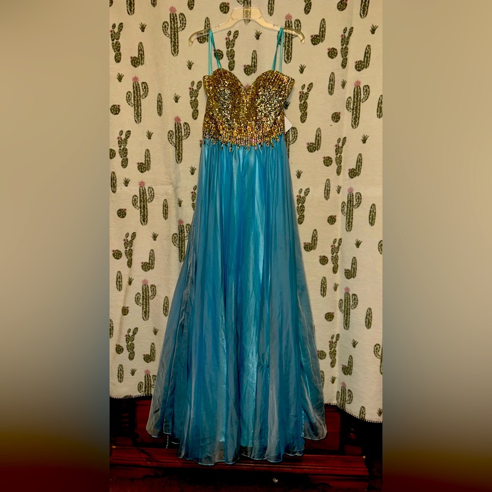 Strapless Blue and Gold Dress